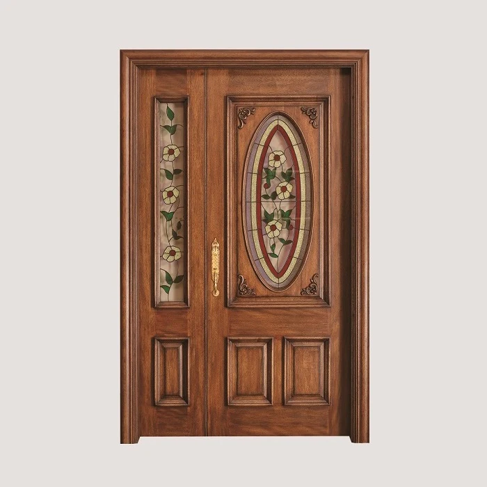 Outside door solid wooden double door for villa luxury entry wood door