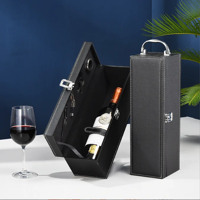 Custom Luxury  Foldable cardboard packaging liquor set champagne whisky red wine bottles glass wine paper gift Wine Box PU
