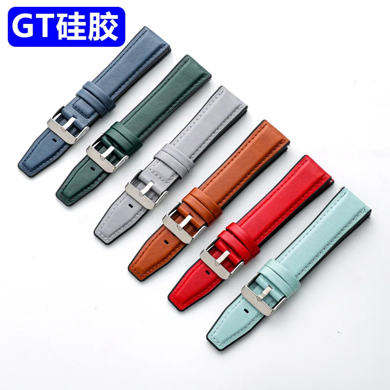 quick release  20mm 22mm rubber water-proof genuine leather watch band watch strap for huawei