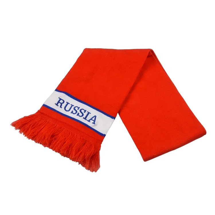 Factory Custom Winter Warm Knitted Scarf Acrylic Material Football Fans Scarf Qatar Football 2022 Russian Scarf