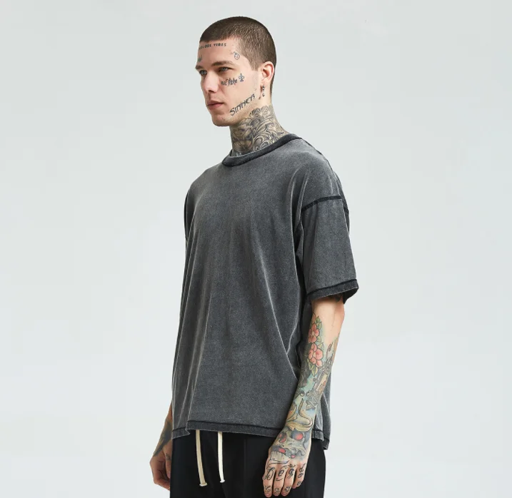 Wholesale On Stock Fast Delivery Streetwear Men T shirt Snow Wash Short Sleeve T Shirt