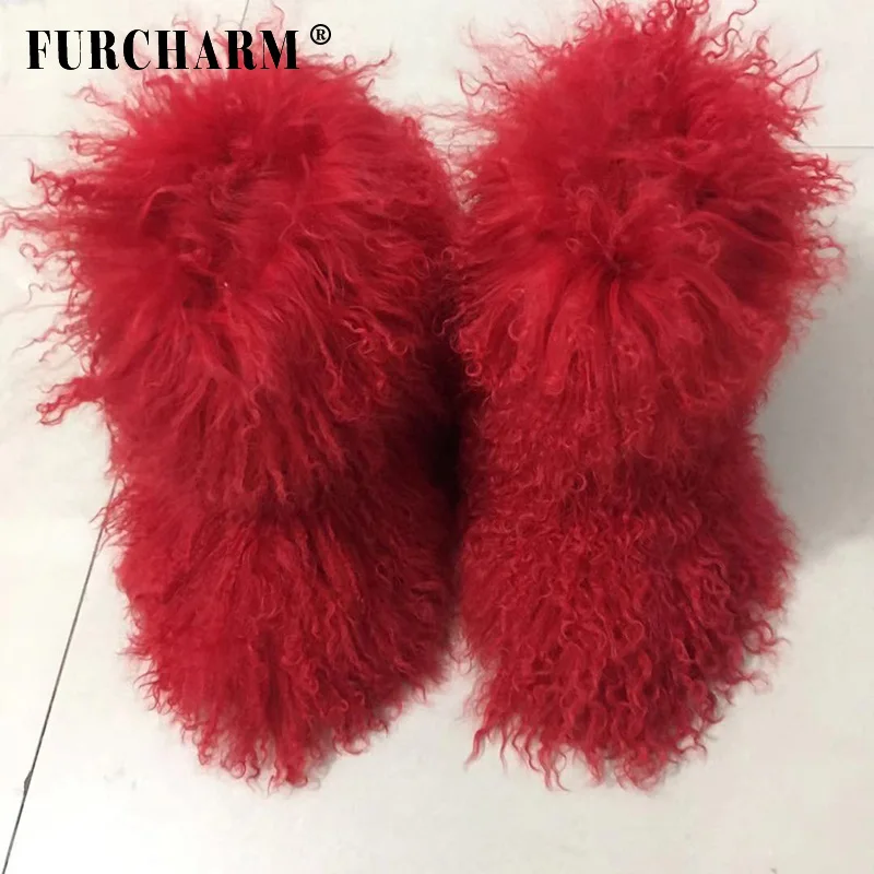 2021 wholesale custom winter fashionable ladies women mongolian long lamb fur sheep snow boots