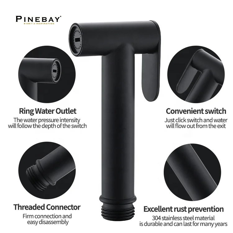 PINEBAY Bathroom Matte Black Diaper Handheld Sprayer Set Portable Bidet Sprayer For Toilet Seat Attachment Shower Cleaning