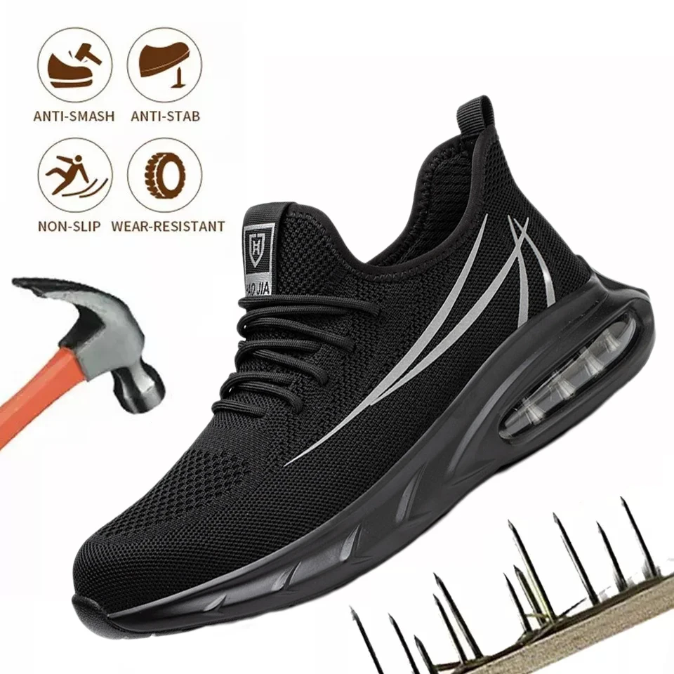 Men Light Weight Breathable Work Sneakers Man With Steel Toe Anti Slippery Safety Shoes