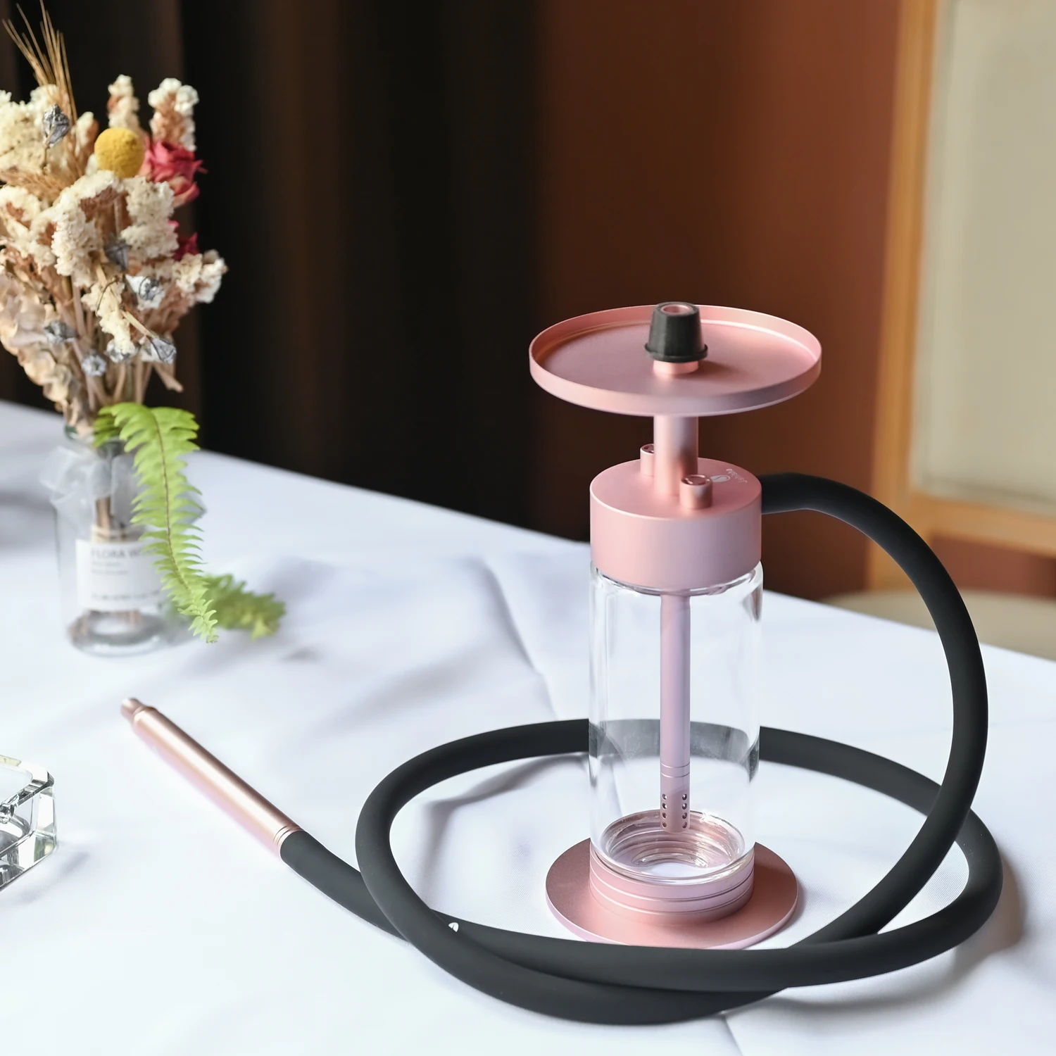 Handheld Popular Luxury Design high quality glass bottles portable electronic taste travel pink shisha hookah