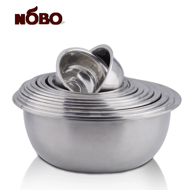 Nobo Factory Price Round Stainless Steel Basin With Wide Rim Different Size Metal Mixing Bowl