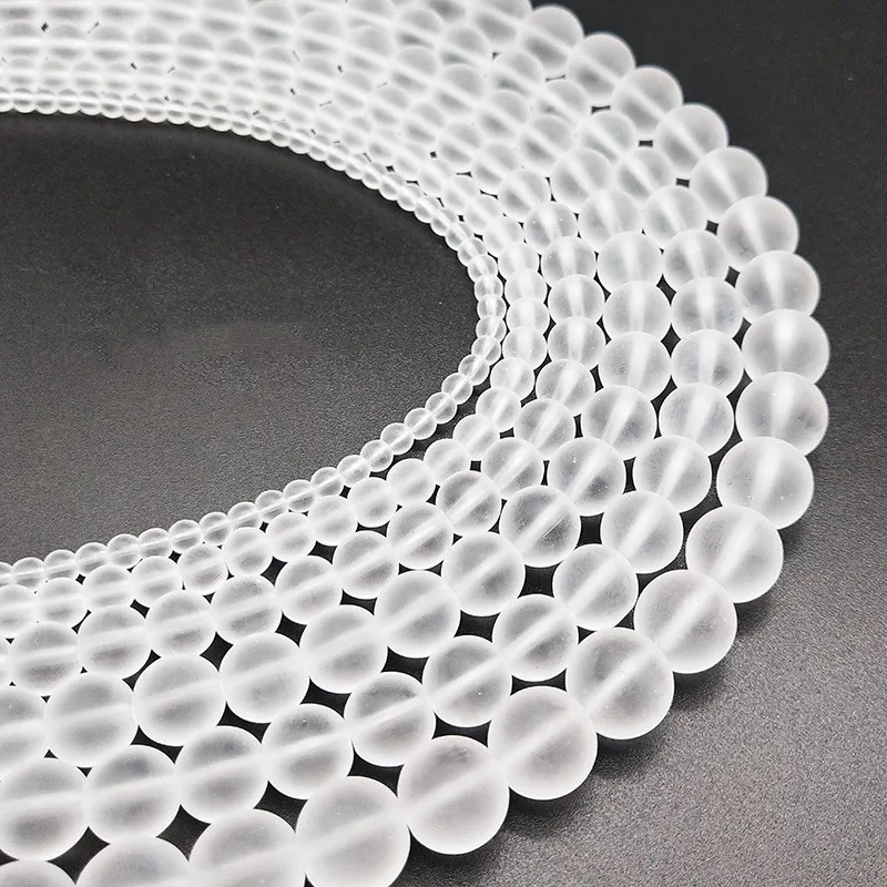 Wholesale Matte White Beads 4-14mm Natural Round White Clear Crystal Quartz Glass Beads Black Frosted Glass Round Beads