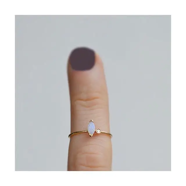 Unique sterling silver gold plated diamond marquise white opal women fine jewelry rings