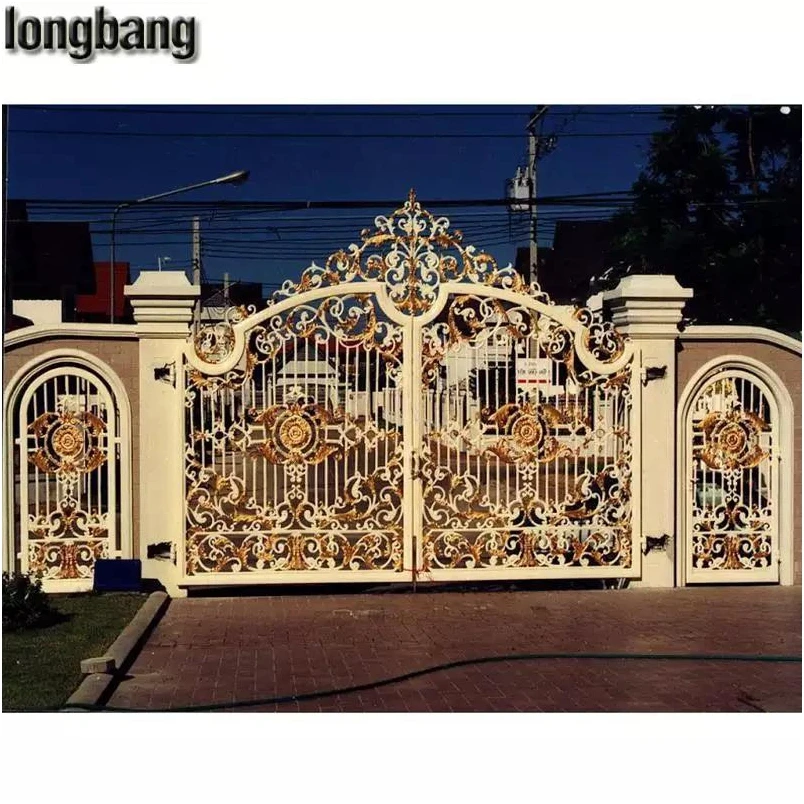 Driveway Wrought Iron Gate Outdoor Unbreakable Elegant Main Frame Double Door Iron Gates