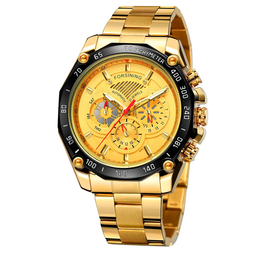 Stainless steel forsining 3atm waterproof chronograph wrist watch automatic mechanical bracelet watches