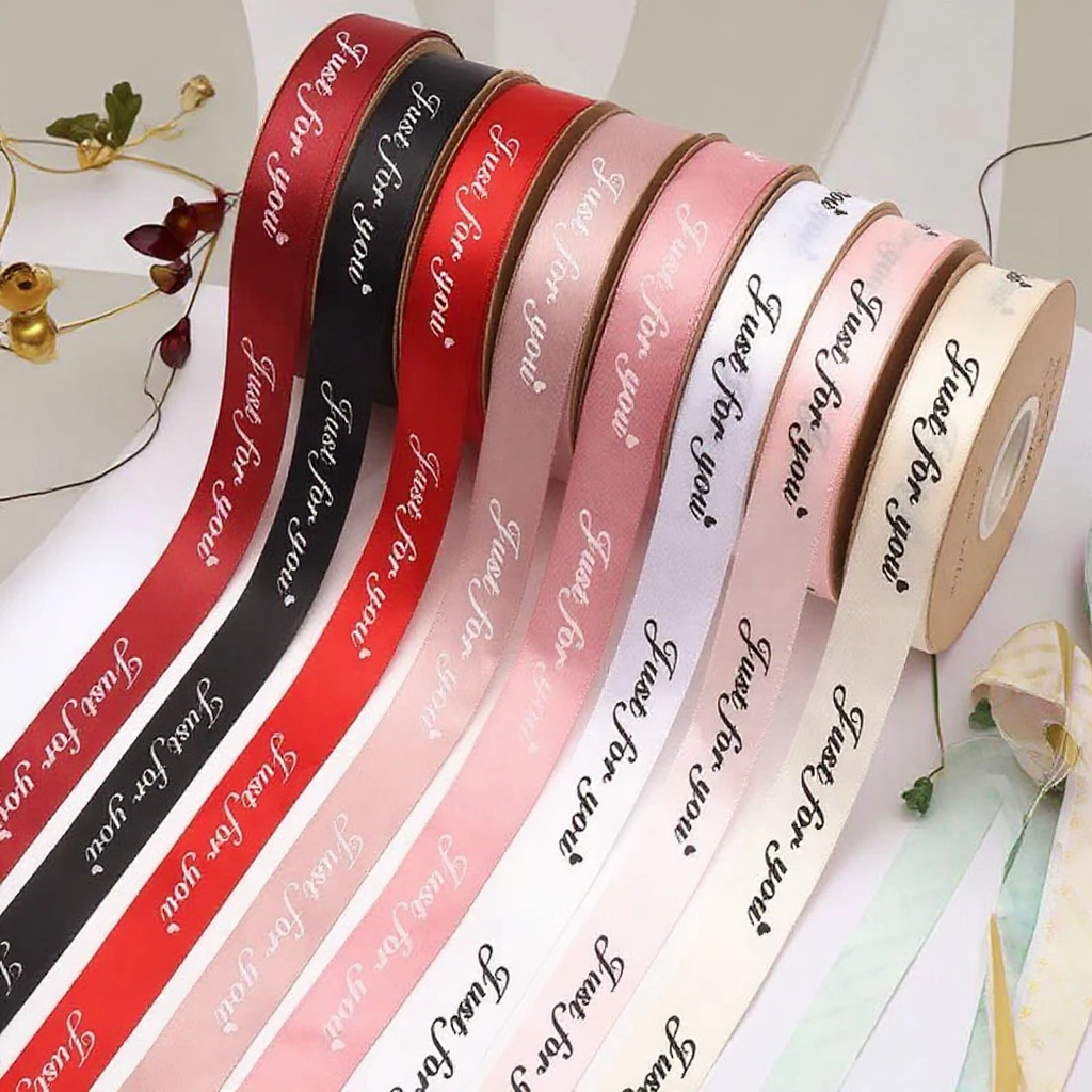 100% Polyester Satin Ribbon Embossed Single Face Woven Fabric Solid Logo Printed Foil Techniques Decorations Custom Ribbon Model