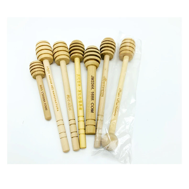 Custom OEM Wooden Honey Dipper Mixing Sticks Coffee stirrers Spoons With Logo