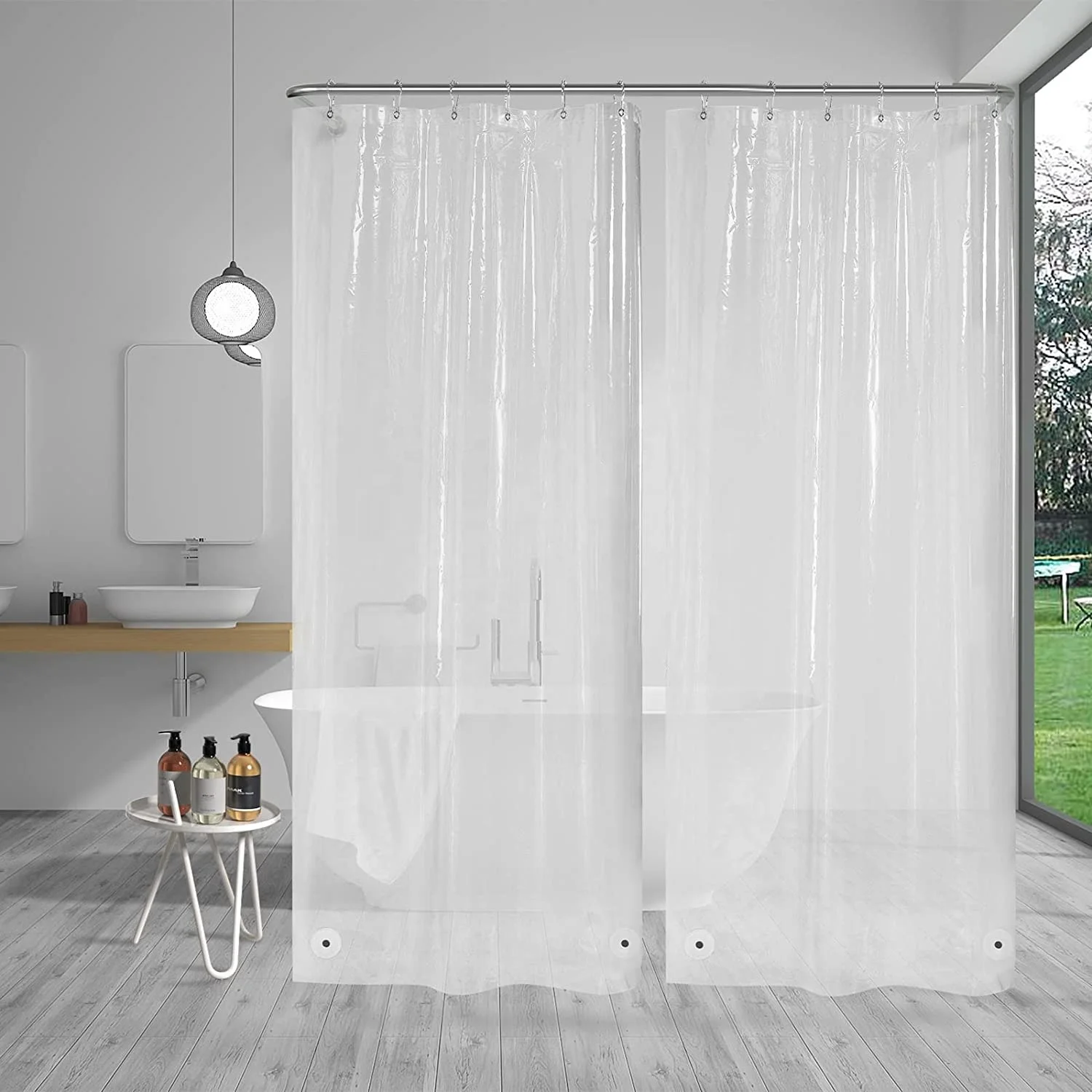 2023 Best Seller Custom Eco Friendly PEVA Vinyl Waterproof Shower Curtain Liner 12 Rustproof Metal Grommet Holes