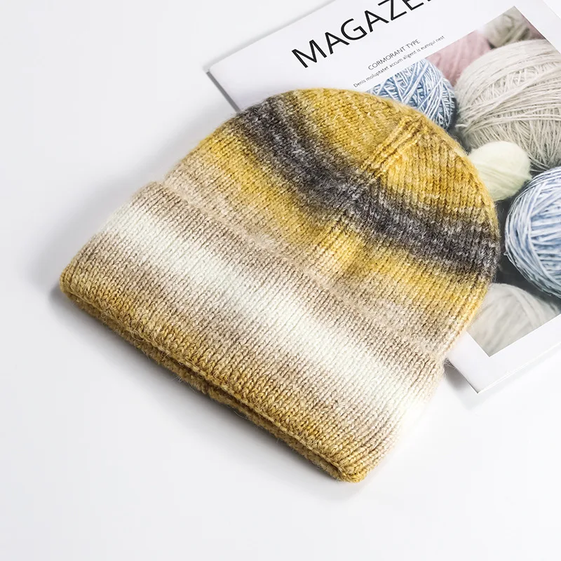 Gradient color knitting beanies, colorful beanies tie dye blank beanies with custom label tag