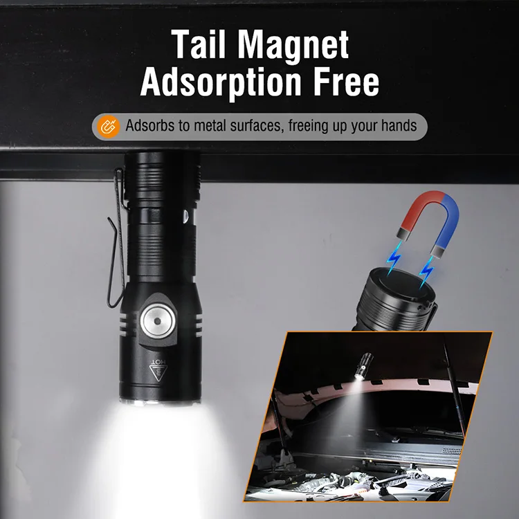 BORUiT New Arrival EDC Handheld Flashlight 2050lm 22hrs Working Time Type C LED Flashlight Tail Magnet with Clip Hat Light