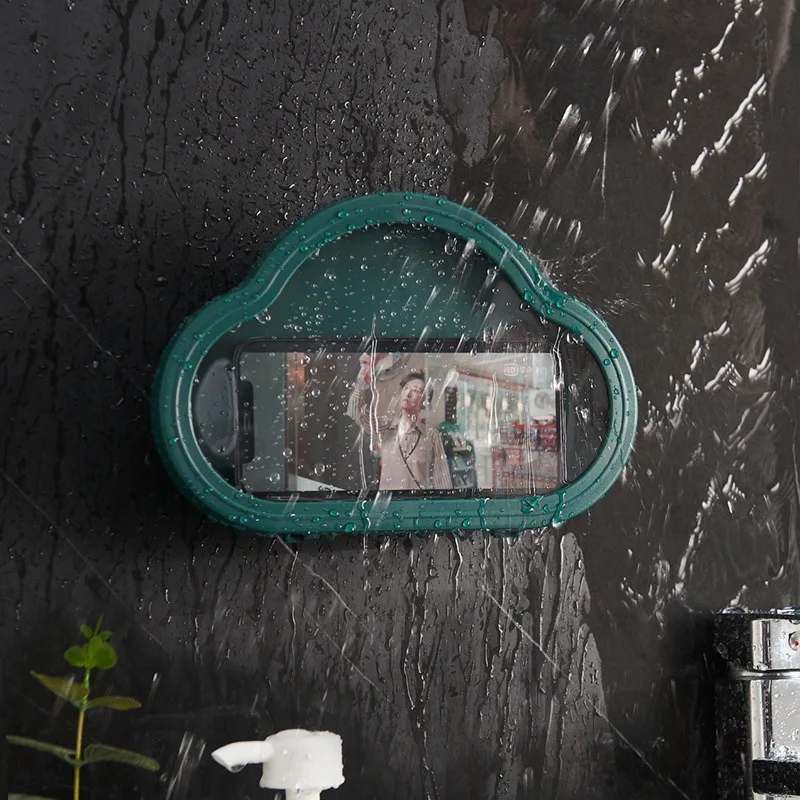 2022 New Wall Mounted Shelf Shower Small Bathroom Kitchen Cabinet Waterproof Anti Slip Fog Touchscreen Phone Case Holder