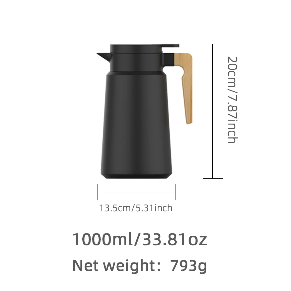 Insulated Water Jug 1 Litre Double Wall Stainless Steel Coffee Pot Thermos Flask Coffee Teapot 1000ml Vacuum Coffee Pot