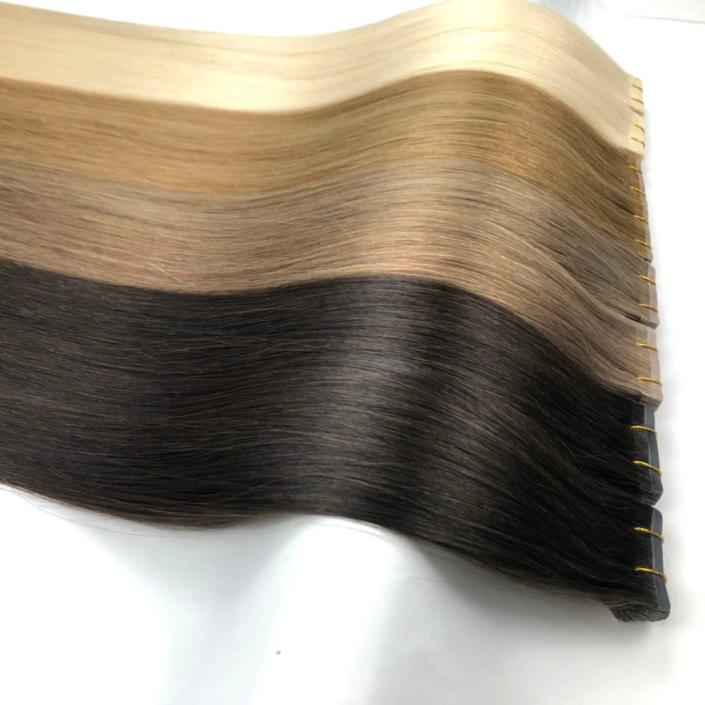 Manufacture Price Smooth Shiny 100% Remy Virgin Hair Solid Color Invisible Tape In Hair Extensions