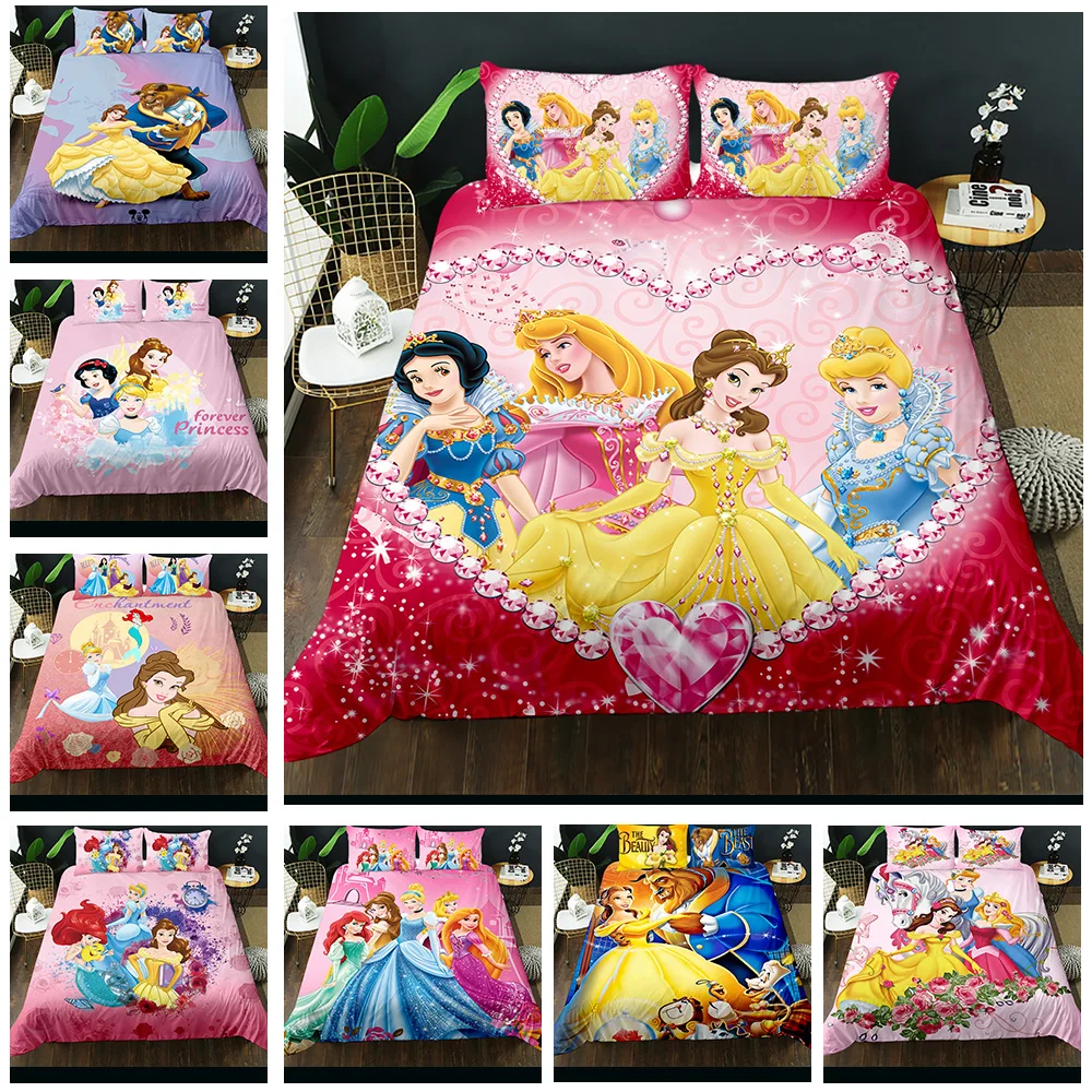 Red 3D printing three Princess duvet cover bedroom can customize beautiful Bedding Set