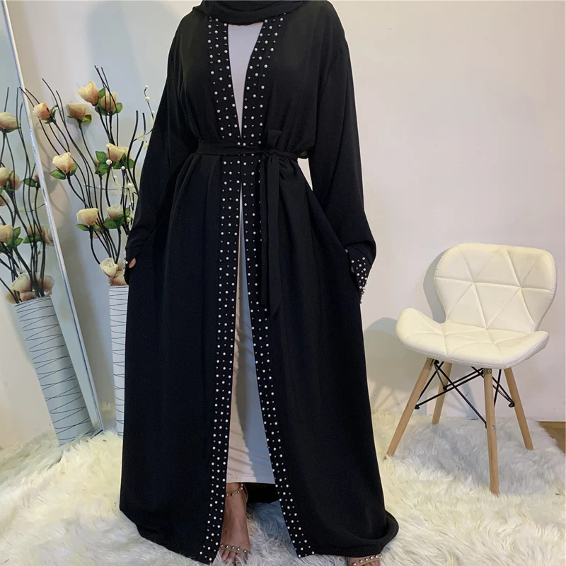Arab Turkish Middle Eastern Islamic clothing stylish clean beaded Muslim kaftan long dress Cardigan