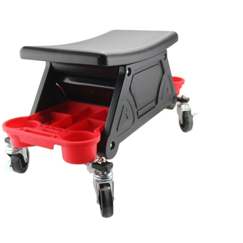 Car Wash Tool Auto Detailing Rolling Stool Creeper Seat with Tools Organizer and Extra Storage Trays