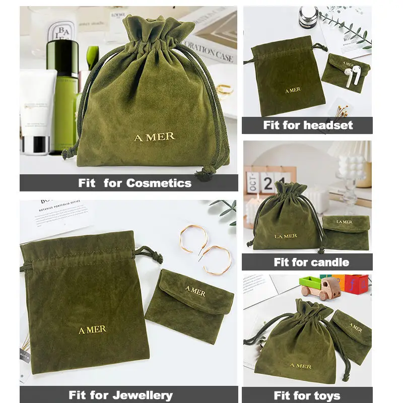 Wholesale Luxury Custom Logo Packing Jewelry Storage Gift Makeup Cosmetic Velvet Pouch Dust Drawstring Bag