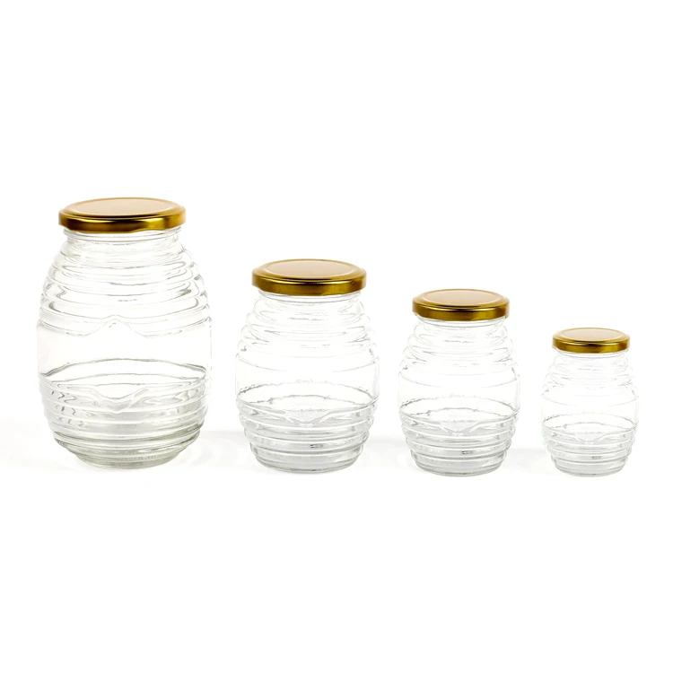 wholesale clear glass jar for honey with metal lids