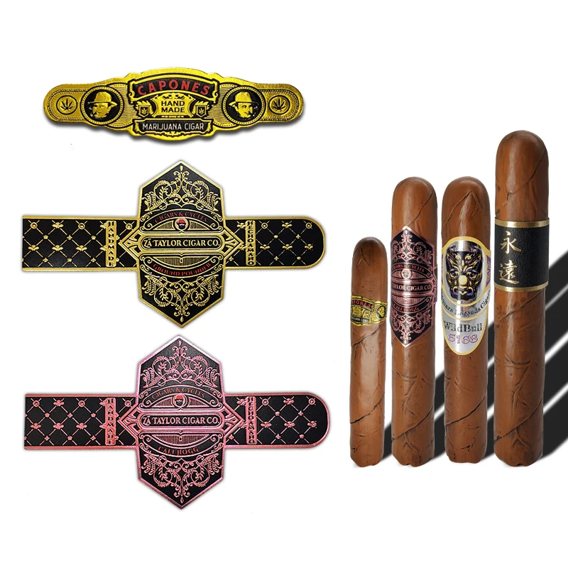 Custom Embossed Cigar Band Labels with Gold Foil Customised Logo Printing Promotional Ring Sticker for Customised Cigars