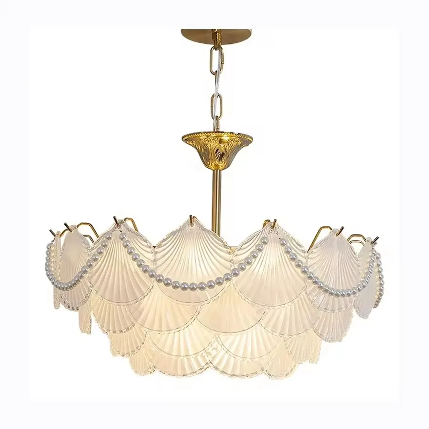 French cream light luxury dining room pendant light romantic warm hotel bedroom living room glass gold chandelier