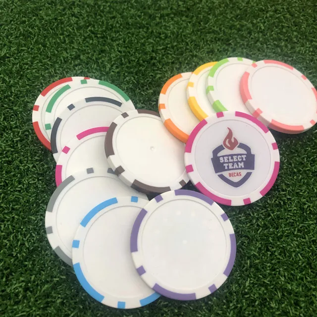 Wholesale  Cheap Ready to ship Colors Clay ABS Blank Unique 40mm Logo Golf Accessories Plastic Poker Chip Golf  Ball Markers