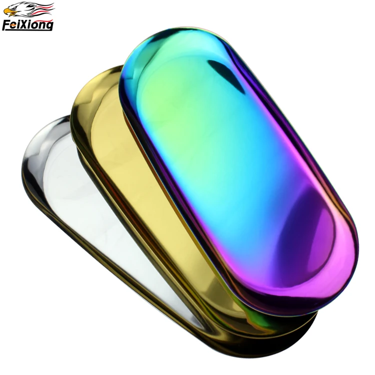 Feixiong OEM Accepted 3 Sizes Round Golden Coating Custom Jewelry Tray Oval Jewelry Storage Tray Display Tray