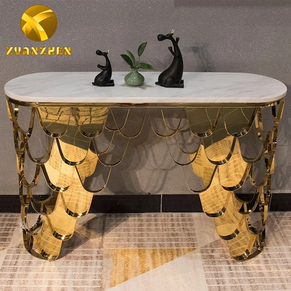 Home furniture living room sets luxury stainless steel hallway table modern console table for wholesale