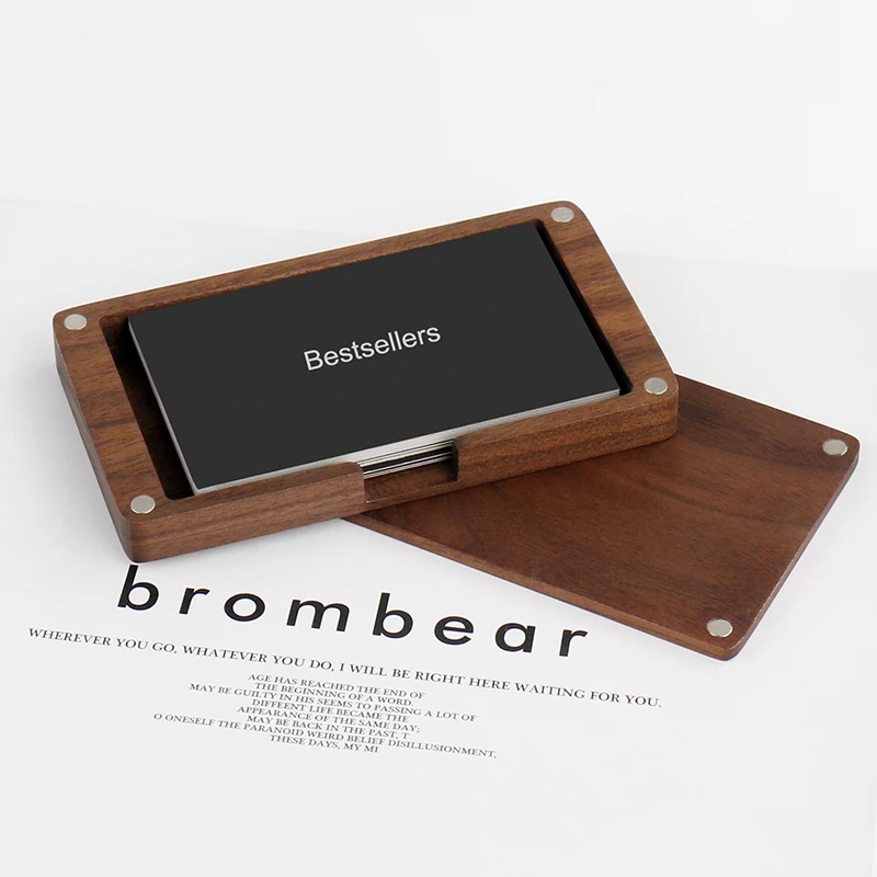 Wood Business Card Holders Wood Business Card Case Wood Card Holder with Magnetic Closure for Women Men, Walnut