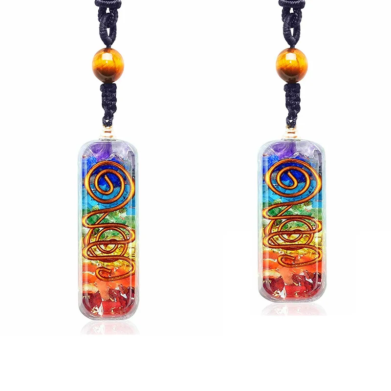 Fashion Healing Natural Stone Bead Crystal Braided Lava 7 Chakra Pendulum Orgonite Necklace for Men And Women