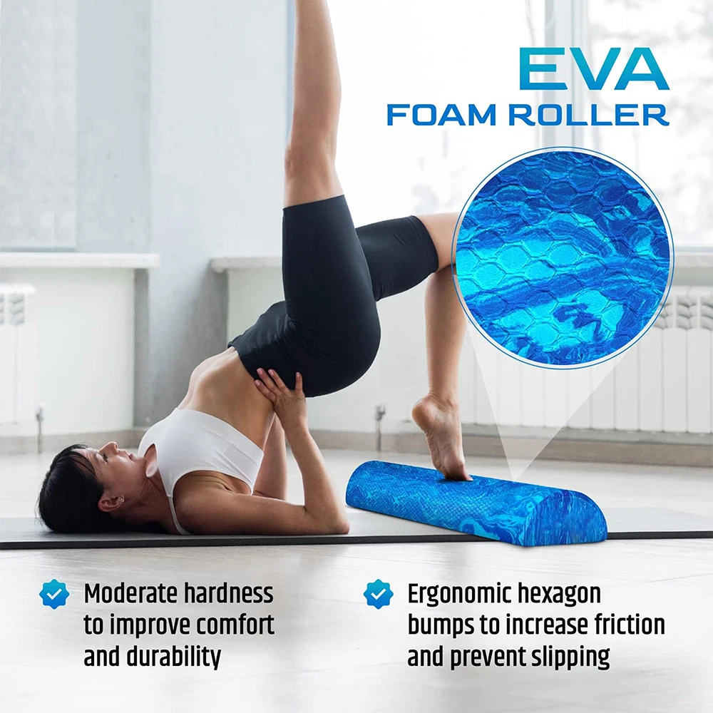 Custom Logo Soft Density Half EVA Foam Roller Physical Therapy Yoga Fitness Pilates Medium Hardness Balance Exercise Foam Roller