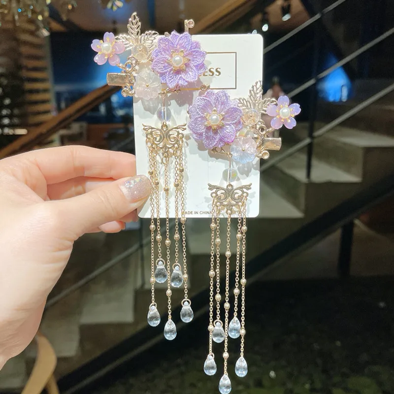 2 Pcs/Set New Children Cute Flower Ornament Hair Clips  Girls Lovely Barrettes Chinese antique Hairpins Kids Hair Accessories