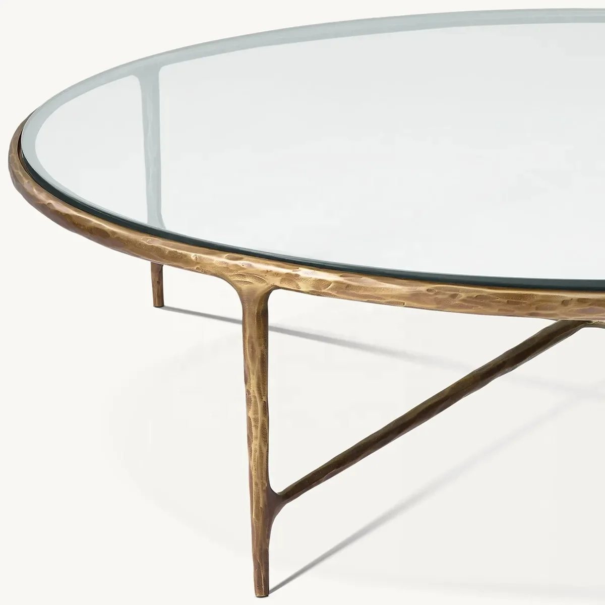 AIRFFY OEM/ODM Factory Living Room Furniture Thaddeus Modern Luxury Round Forged Metal Glass Coffee Table