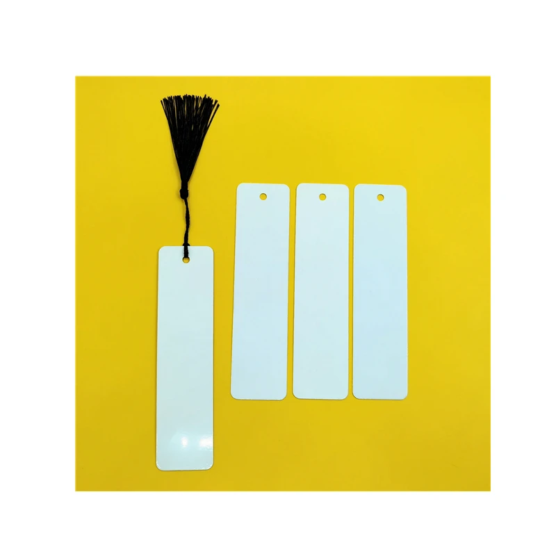 Manufacture Aluminum Sublimation Blank Bookmark Double Sides Metal Blank Bookmarks with Hole and Tassels