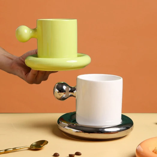 Hot selling custom colors household office coffee cups afternoon tea ceramic cup saucer set