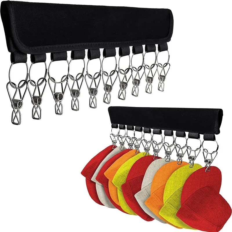 Folding Clothes Hat Organizer Hanger cap Organizer Hat Holder with 10 Steel Clips for Closet