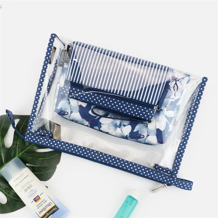 New arrival design waterproof PVC polyester toiletries organize 3pc set 1 travel cosmetic bag