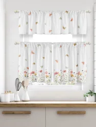 Wholesale Fashion Lace Printed Short Embroidery Solid Color Kitchen Curtain For Home Window