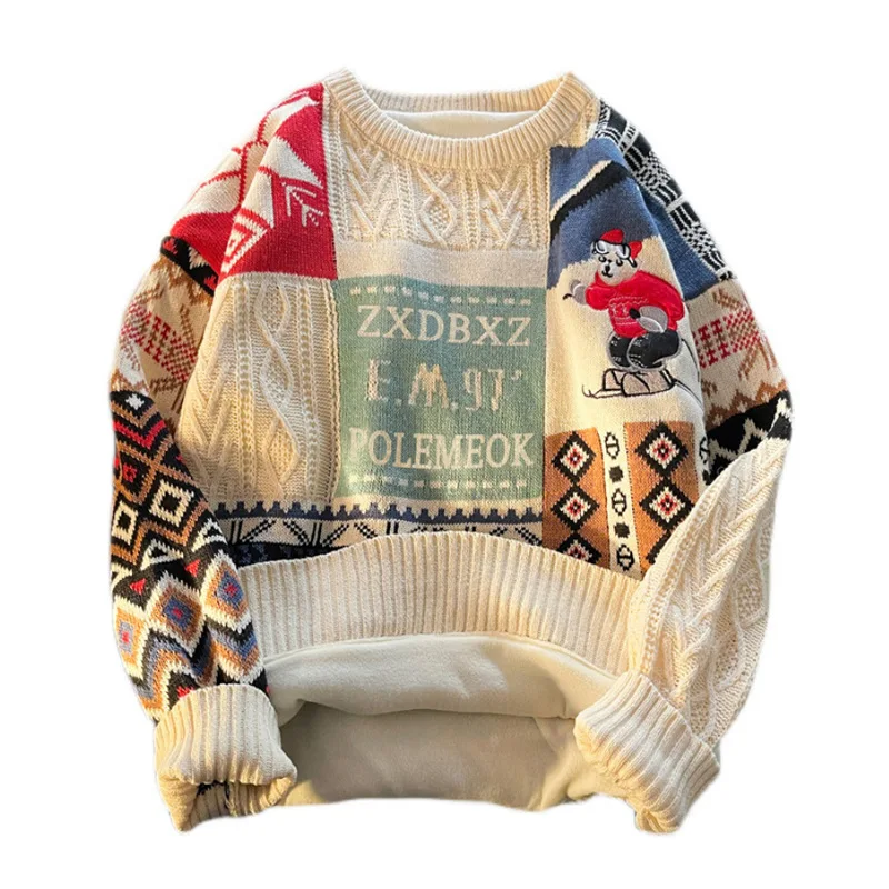 Loose thick and warm knit sweater autumn and winter Trendy and versatile unisex outfit Christmas couple sweater