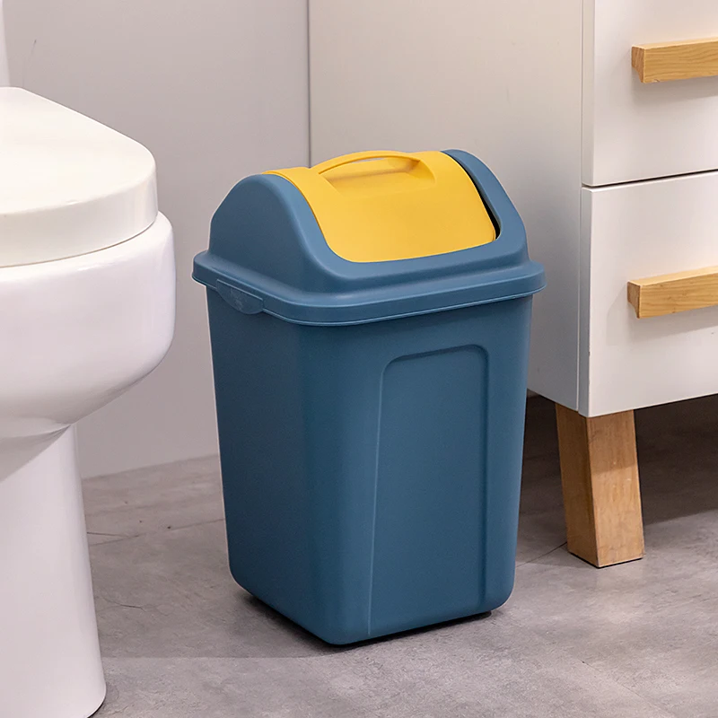 Portable Plastic Kitchen Garbage Bin Trash Can with Swing Top Lid