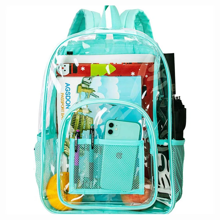 manufacture green day clear pvc waterproof school backpack bag high quality transparent heavy duty bookbag with logo for kid