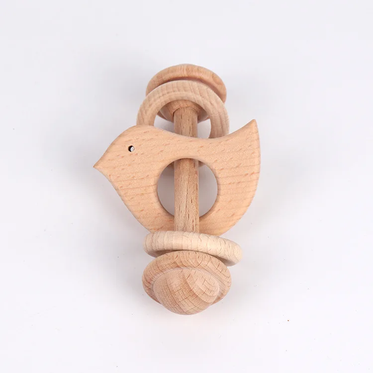 Beech Wooden Professional Manufacturer Baby Rattles Toys Baby Ring Small Beech Wood Rattle Baby Toy