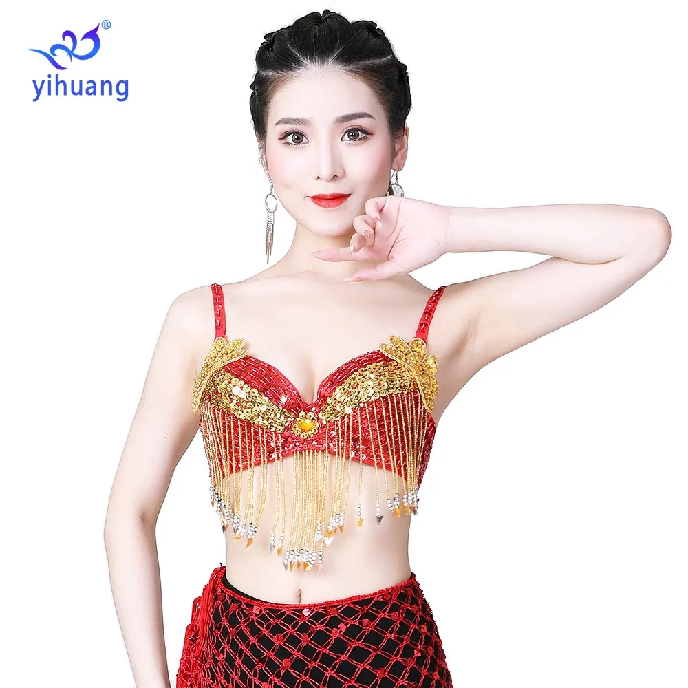 Sexy Belly Dance Sequin Tassel Bra Women Bellydance Tops Boho Festival Tribal Top