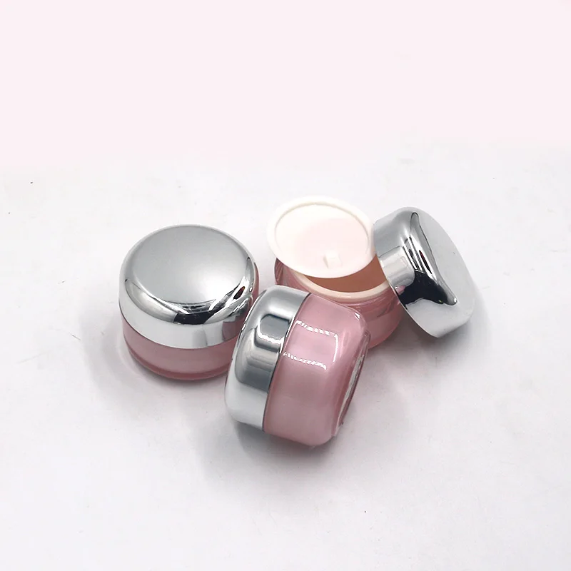 Luxury 50g Round shape design sliver cap pink empty face cream jar for Cosmetic packaging