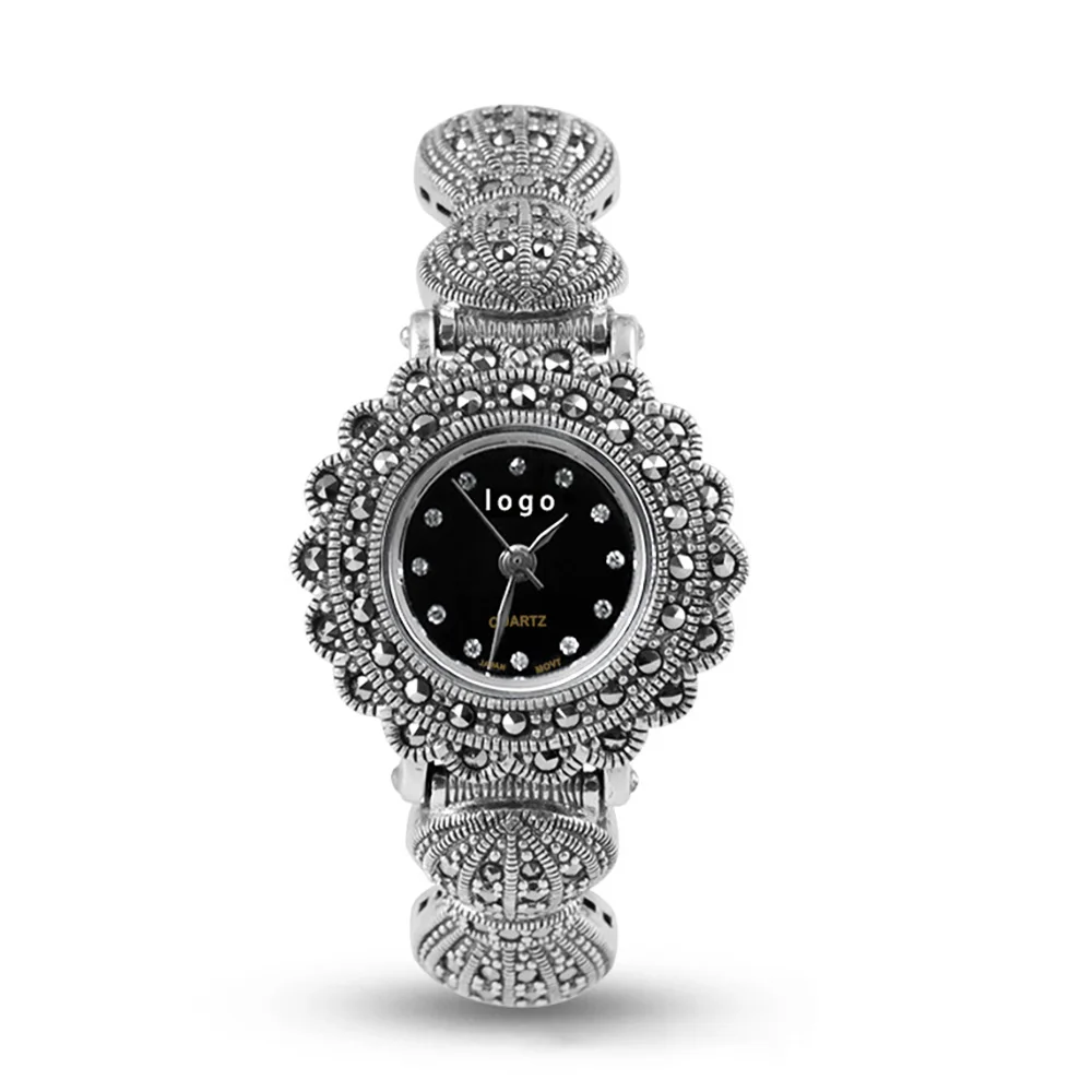 Japanese Quartz Women Intricate Style Women Watch Elegante Crystal Girls Bracelet S925 Sterling Silver Watch