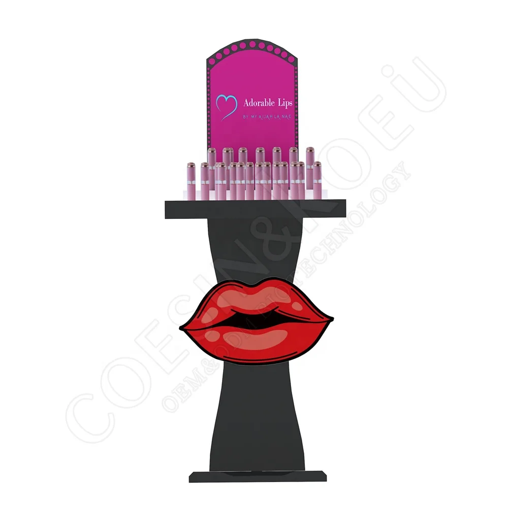 Wood lipstick shape lipstick cosmetic lip gloss makeup display floor stands skin care lotion show display
